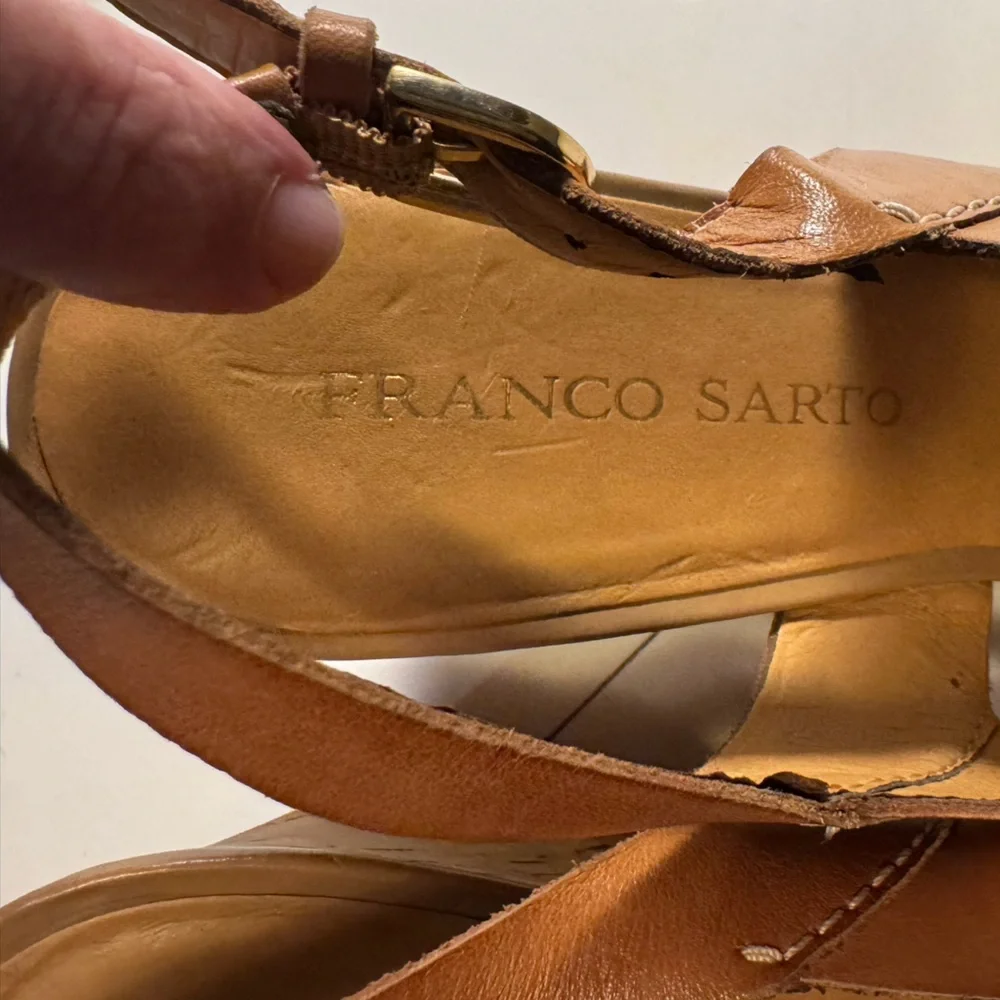 Franco Sarto Brown Leather High End Wedge Sandals Women’s 9.5 Cadmus